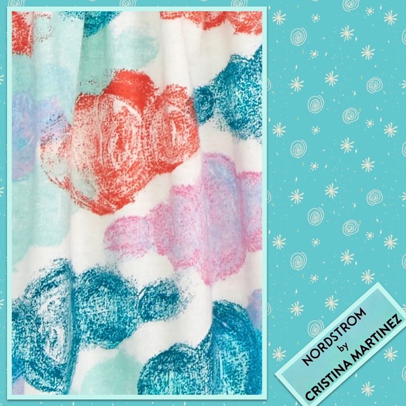 Nordstrom by Cristina Martinez Short Sleeve Knit Cotton Dress Multi Fluff Clouds - Picture 4 of 5